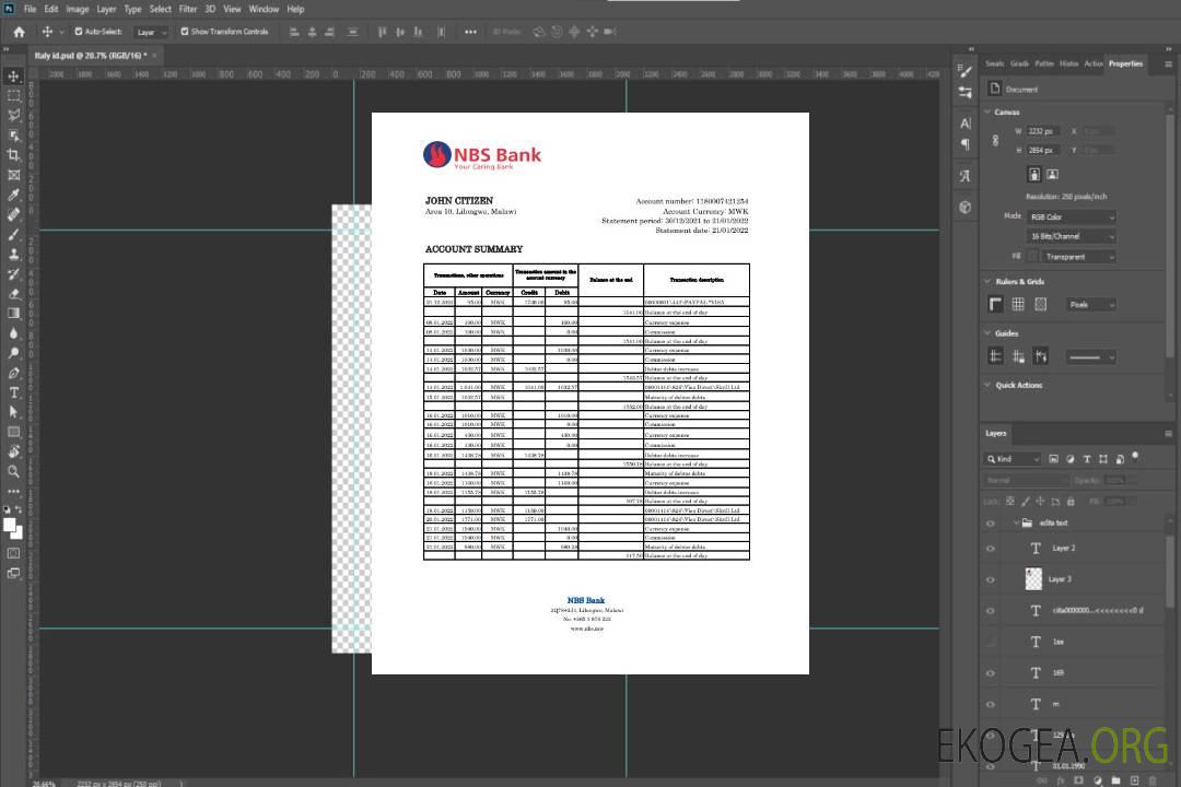 Relevé bancaire du NBS du Malawi xls template